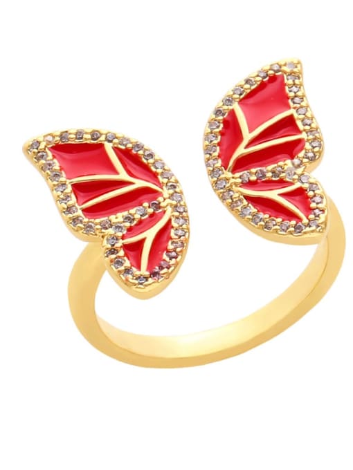 R (red) Brass Enamel Cubic Zirconia Butterfly Hip Hop Band Ring