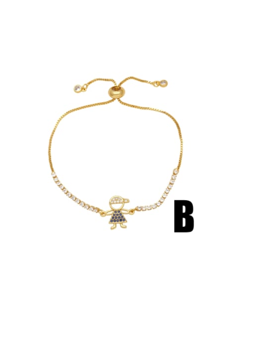 B Brass Cubic Zirconia Boy Vintage Adjustable Bracelet