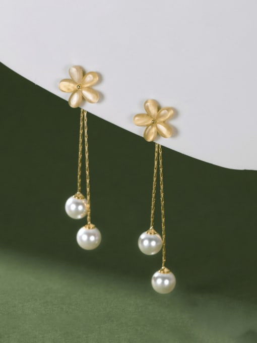 Rosh 925 Sterling Silver Imitation Pearl Flower Minimalist Drop Earring 3