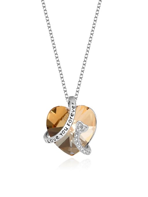 JYXZ 031 (coffee) 925 Sterling Silver Austrian Crystal Heart Classic Necklace