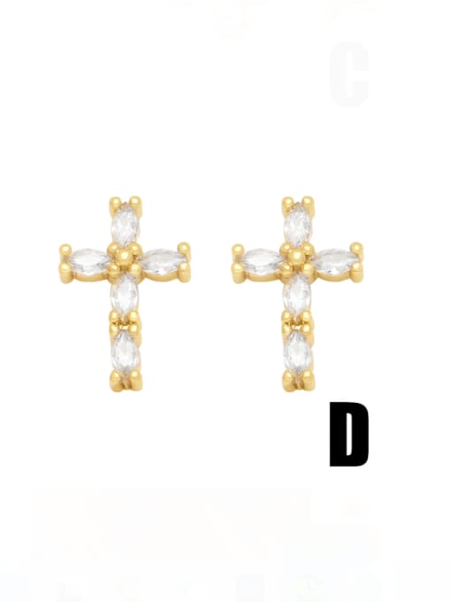 D Brass Cubic Zirconia Cross Minimalist Stud Earring