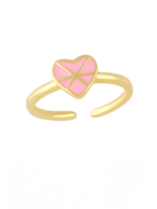 Pink Brass Enamel Heart Vintage Band Ring
