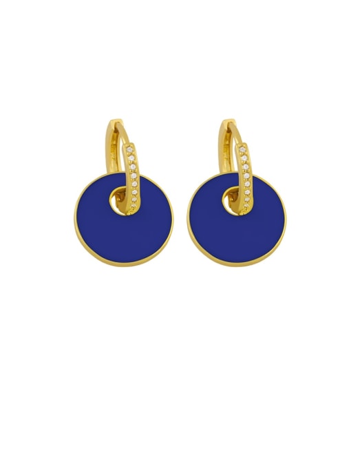 blue Brass Enamel Round Minimalist Drop Earring