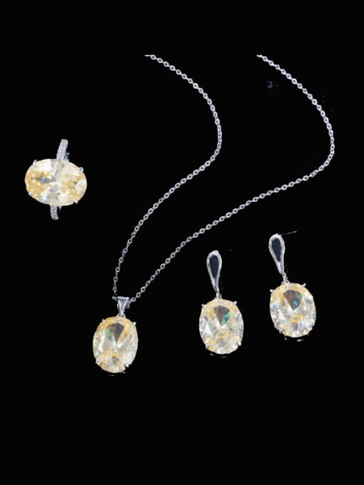 Three piece set Brass Cubic Zirconia Trend Geometric Earring Ring and Necklace Set