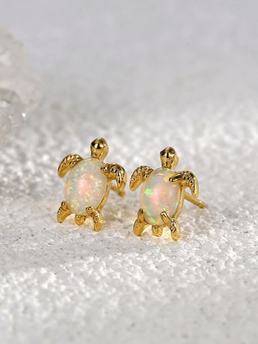 CHARME Brass Opal Turtle Cute Stud Earring 0