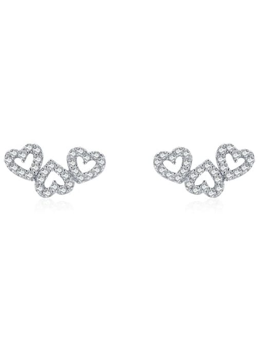 YGE1758 14mm 925 Sterling Silver Cubic Zirconia Heart Minimalist Geometry Stud Earring