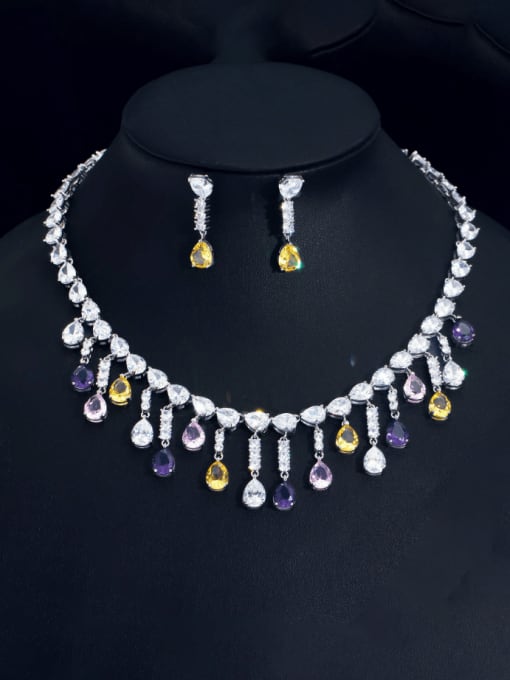 Earring necklace suit Brass Cubic Zirconia  Luxury Water Drop Earring and Necklace Set