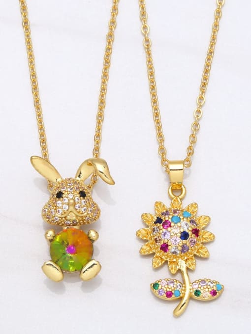 CC Brass Cubic Zirconia Rabbit Vintage Flower Pendant Necklace 0