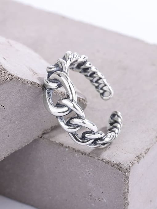 KDP-Silver 925 Sterling Silver Hollow Geometric  Chain Vintage Band Ring 2