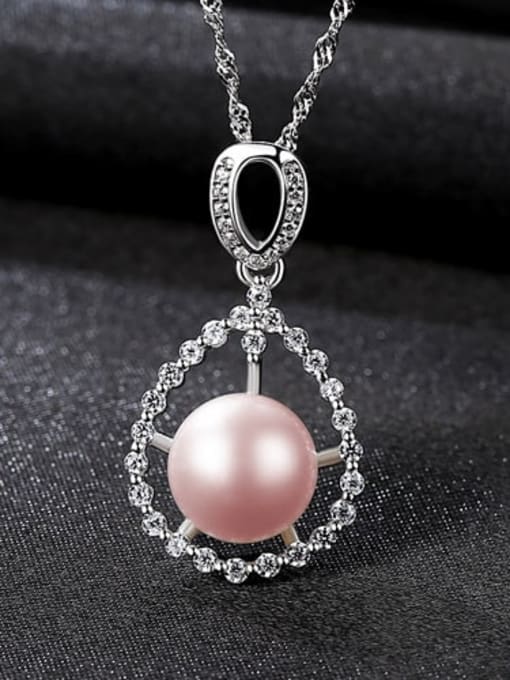 Pink 6D05 925 Sterling Silver 3A Zircon Freshwater Pearl Pendant Necklace