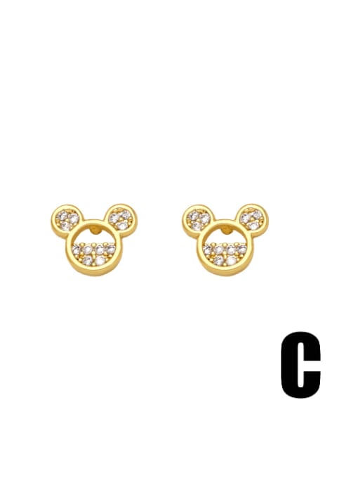 C Brass Cubic Zirconia Bear Cute Stud Earring