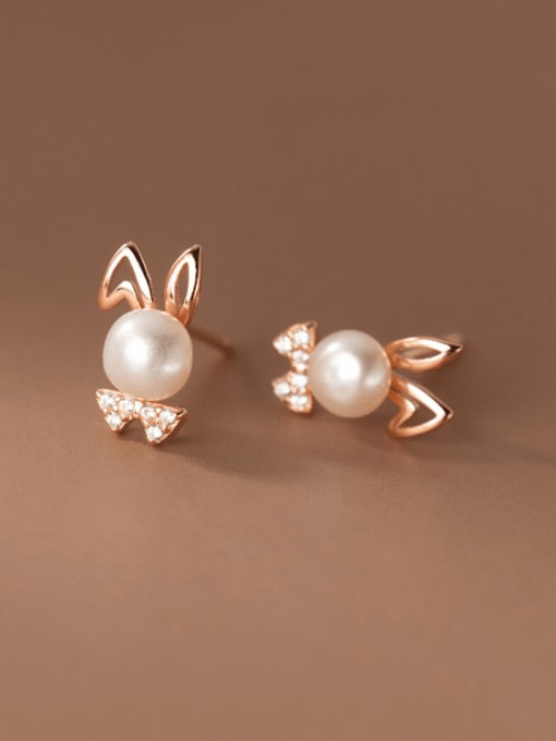 rose gold 925 Sterling Silver Cubic Zirconia Rabbit Cute Stud Earring