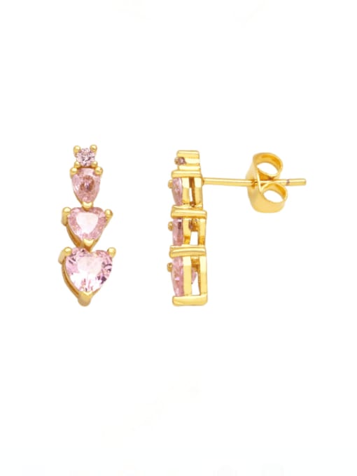Pink Brass Cubic Zirconia Heart Minimalist Drop Earring