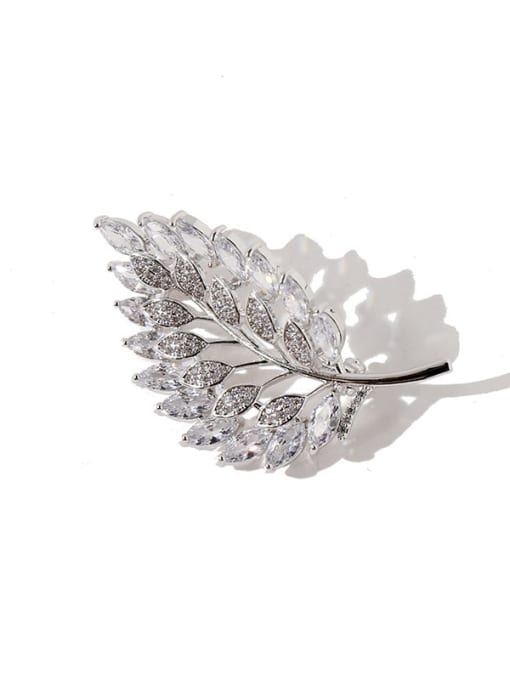 My Model Copper Cubic Zirconia White Leaf Dainty Brooches 3
