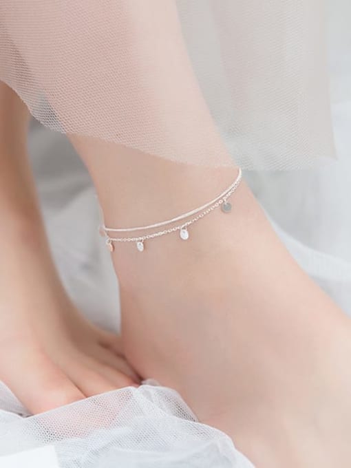 Rosh 925 Sterling Silver Round Minimalist Double layer  Anklet 1
