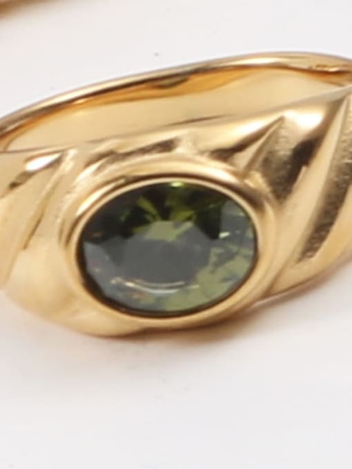 Light Green Gold US  8 A705 Titanium Steel Glass Stone Geometric Vintage Band Ring