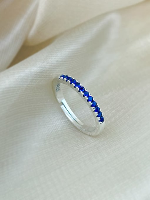 KDP513 blue 925 Sterling Silver Cubic Zirconia Geometric Minimalist Band Ring