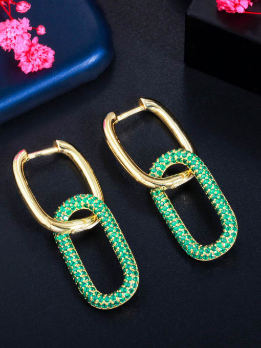 Golden green Brass Cubic Zirconia Geometric Luxury Cluster Earring