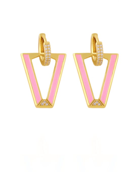 Pink Brass Enamel Triangle Hip Hop Stud Earring