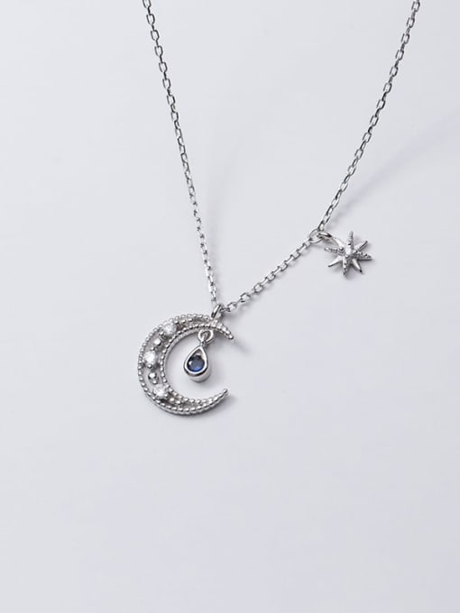 Rosh 925 Sterling Silver Rhinestone Moon Minimalist Necklace 2