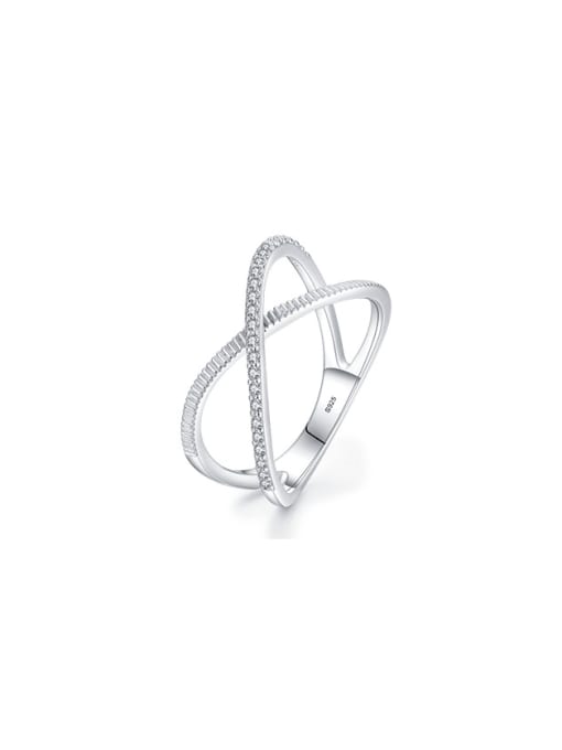 MODN 925 Sterling Silver Cubic Zirconia Cross Minimalist Stackable Ring