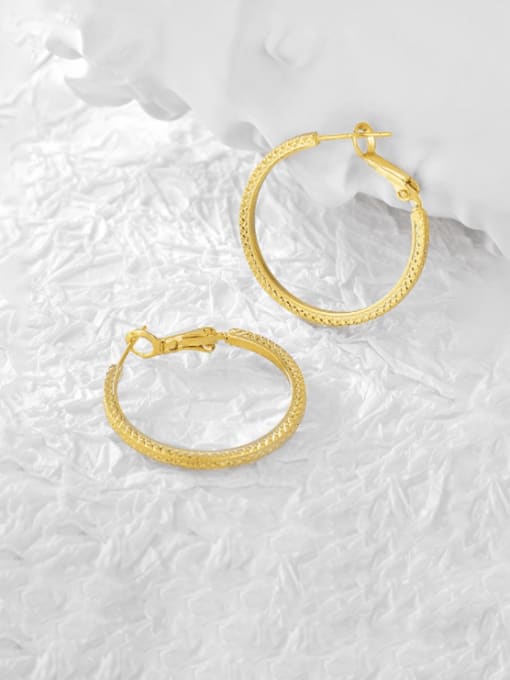 Gold embossed Earrings Brass  Embossed Texture Geometric Minimalist Hoop Earring