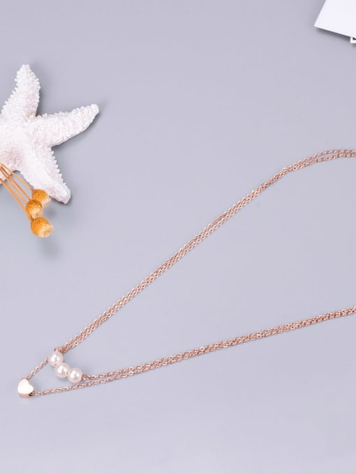 A TEEM Titanium Imitation Pearl White Heart Minimalist Multi Strand Necklace 2