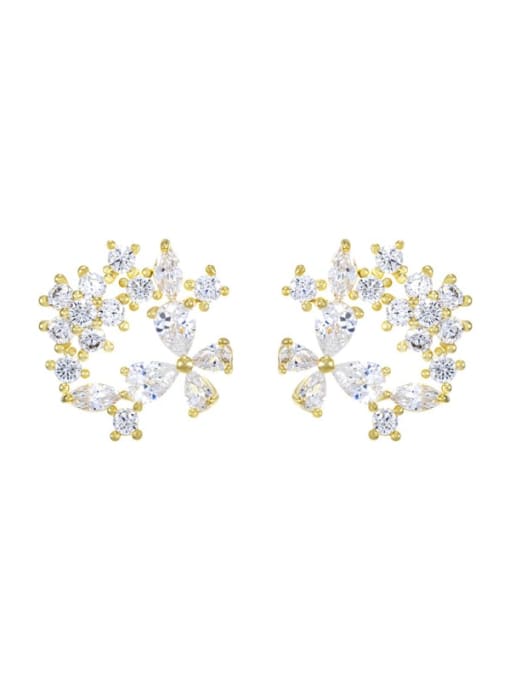 925 silver needle Earrings Alloy Cubic Zirconia Flower Dainty Stud Earring