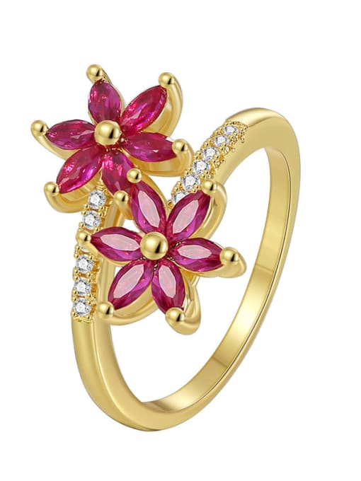 Gold Flower Zircon Ring Brass Cubic Zirconia Flower Dainty Band Ring