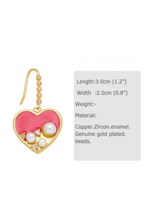 CC Brass Imitation Pearl Enamel Heart Minimalist Hook Earring 3