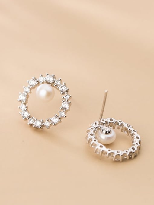 Rosh 925 Sterling Silver Cubic Zirconia Geometric Dainty Stud Earring 1