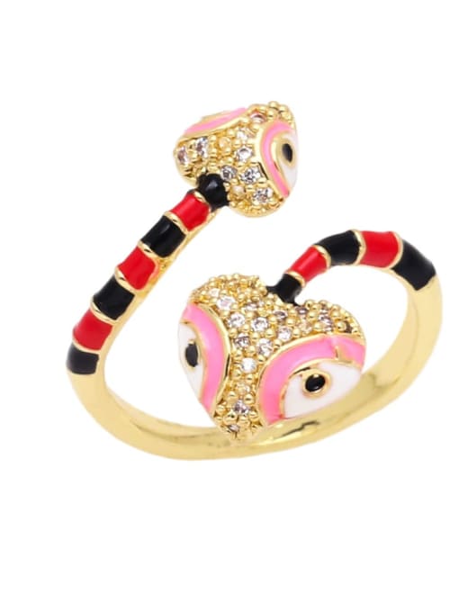 Black and red Brass Enamel Cubic Zirconia Snake Vintage Band Ring