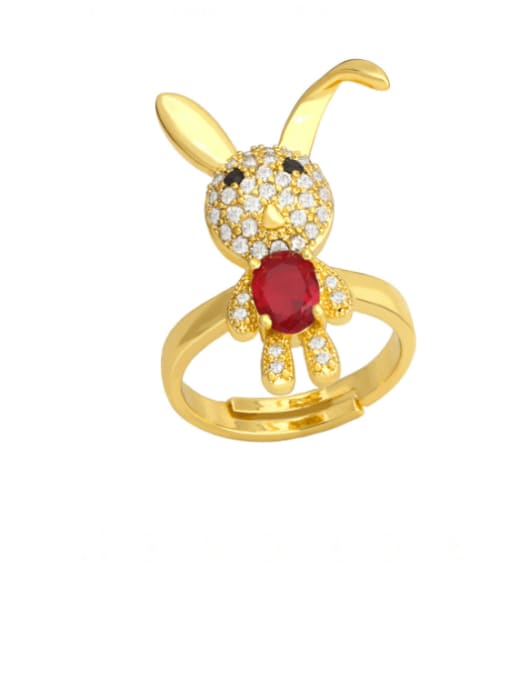 red Brass Cubic Zirconia Rabbit Cute Band Ring