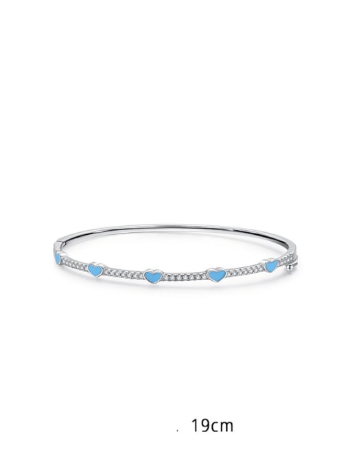 Blue Bracelet 19cm 925 Sterling Silver Cubic Zirconia  Classic Enamel  Heart  Bangle