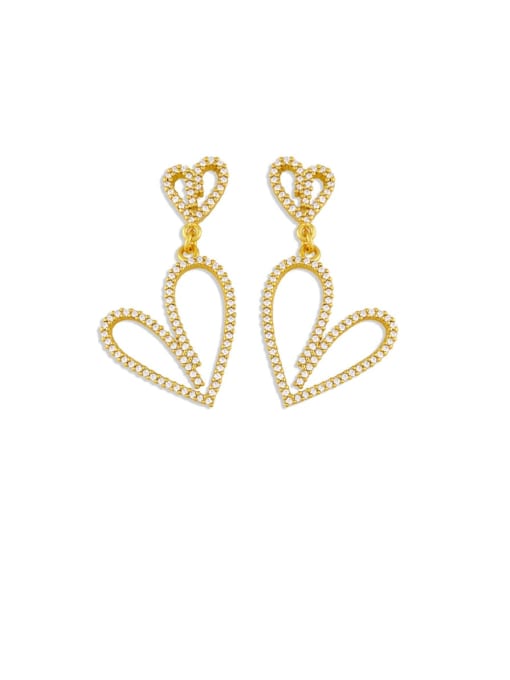gold Brass Cubic Zirconia Heart Minimalist Huggie Earring