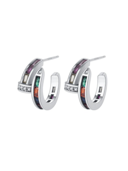 KDP-Silver 925 Sterling Silver Cubic Zirconia Irregular Minimalist Stud Earring 0