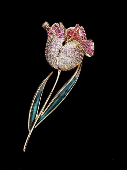 Luxu Brass Cubic Zirconia Flower Trend Brooch