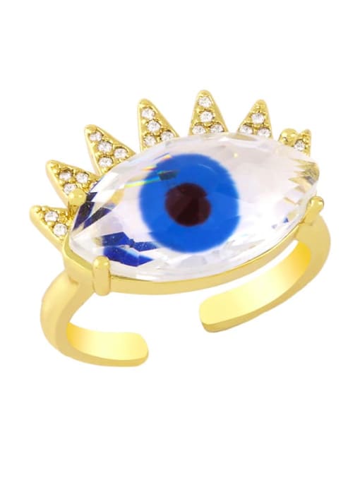blue Brass Cubic Zirconia Evil Eye Bohemia Band Ring