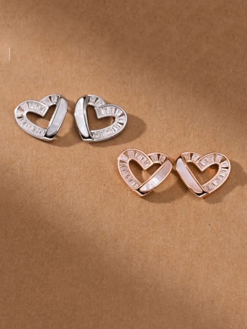 Rosh 925 Sterling Silver Cubic Zirconia Heart Minimalist Huggie Earring 0