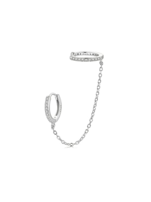 silvery （ Single） 925 Sterling Silver Cubic Zirconia Tassel Minimalist Single Earring