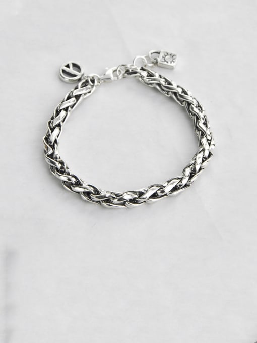 SHUI Vintage Sterling Silver With Simple Retro Hollow Chain  Bracelets 3