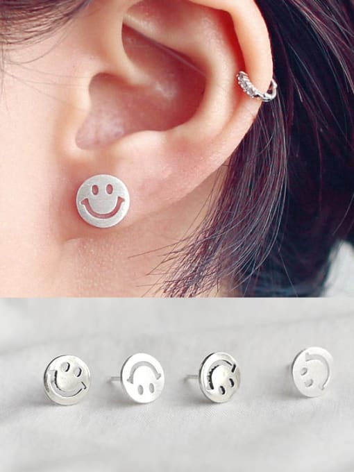 Boomer Cat 925 Sterling Silver Smooth Smiley  Minimalist Stud Earring 0