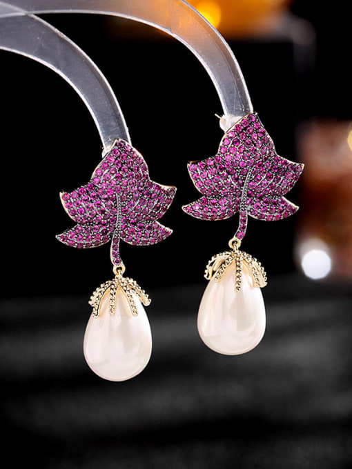 Luxu Brass Cubic Zirconia Flower Luxury Drop Earring 2