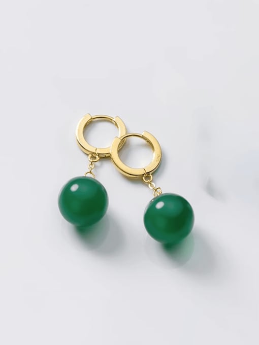 Green Pearl Gold Style 925 Sterling Silver Natural Stone Ball Minimalist Huggie Earring
