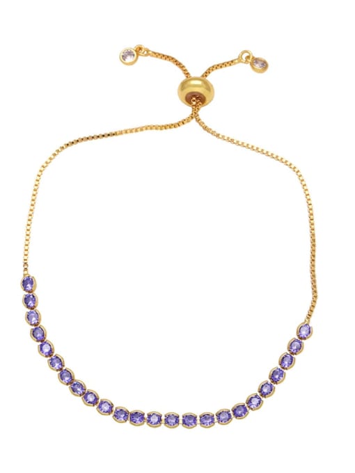 purple Brass Cubic Zirconia Geometric Minimalist Adjustable Bracelet
