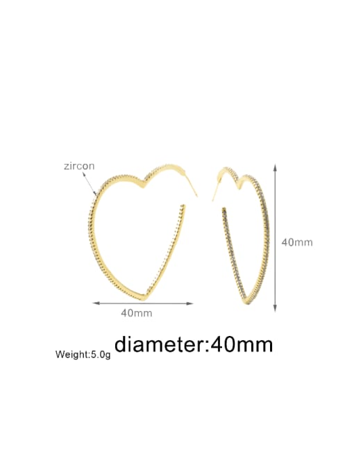 40mm Brass Cubic Zirconia Heart Minimalist Earring
