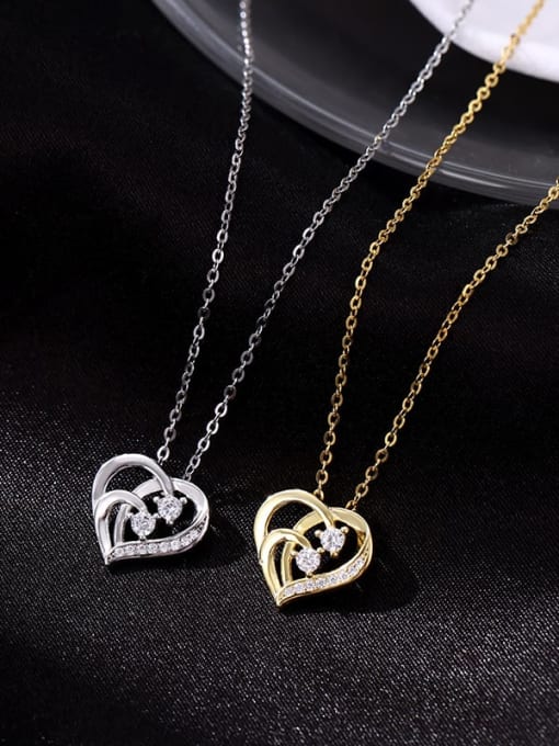 BeiFei Minimalism Silver 925 Sterling Silver Cubic Zirconia Heart Minimalist Necklace 2