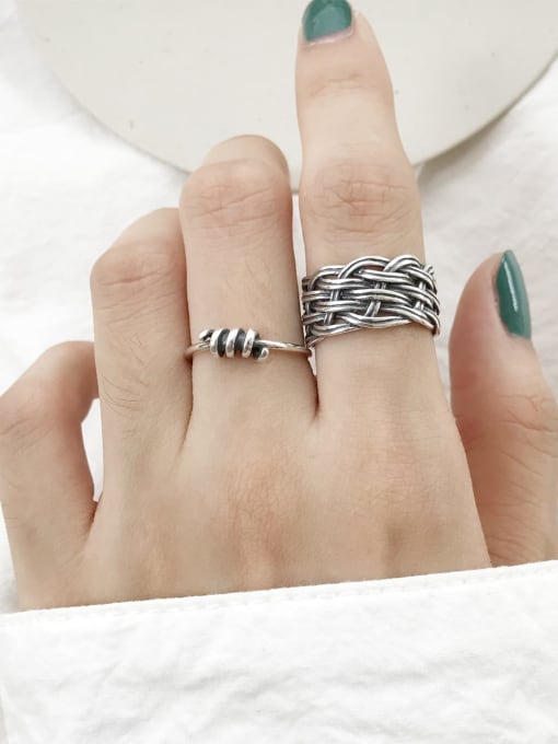 Boomer Cat 925 Sterling Silver Multi Wire Knitting   Vintage Free Size  Band Ring 1