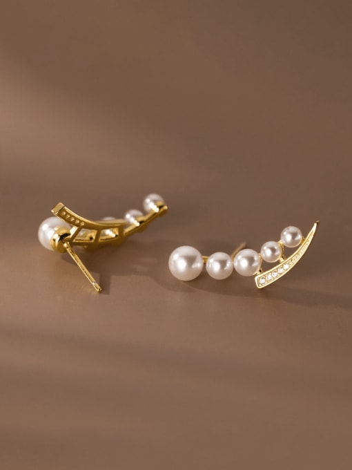 gold 925 Sterling Silver Imitation Pearl Irregular Minimalist Stud Earring