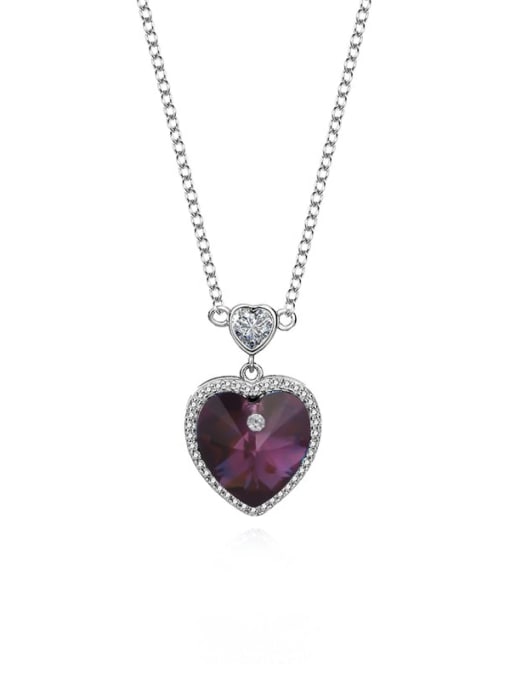 JYXZ 115 (Violet) 925 Sterling Silver Austrian Crystal Heart Classic Necklace